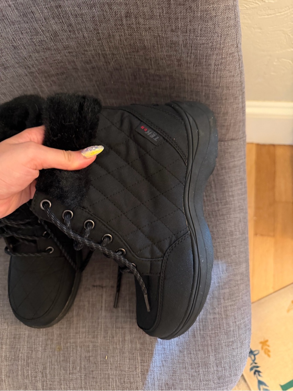 Black Quilted Faux-Fur Ankle Boot - Women's Winter Lace-Up